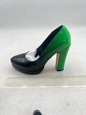 miss left Green Gradient Low Platform Chunky High Heel Slip On Round Toe Pump